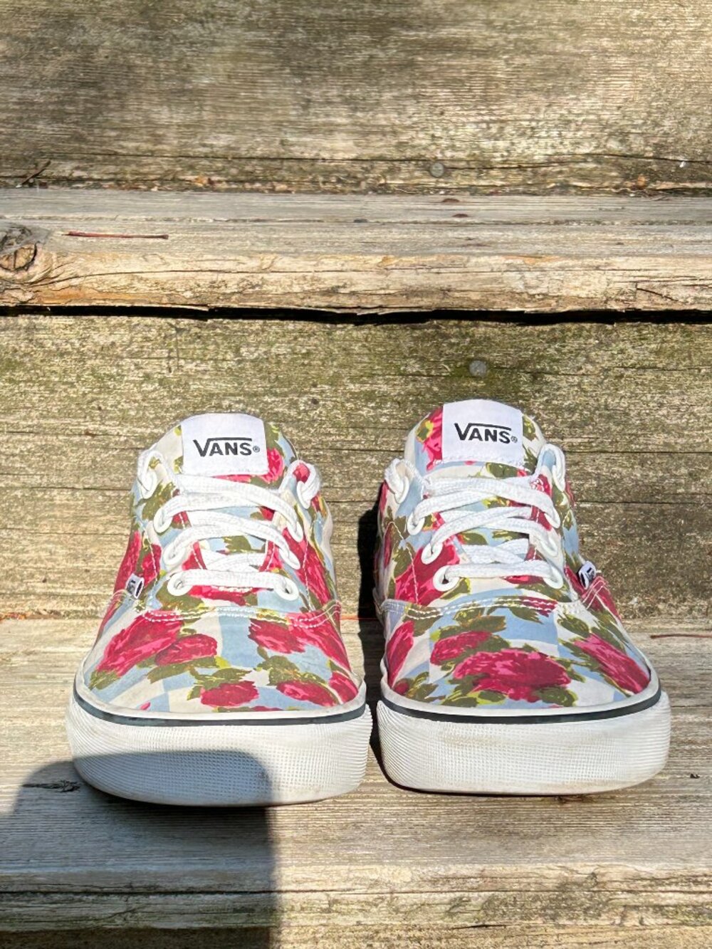Vans Low-Top Rose Checkerboard Sneakers - Light Blue & Red - Picture 9 of 9